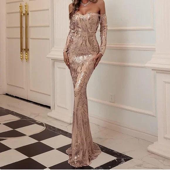 Gold Cocktail Prom Gala Gown - Picture 1 of 5